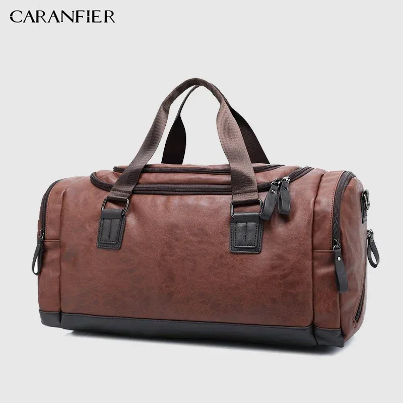 sac voyage cuir pu bleu noir marron ovale poignées cuir marron imperméable grande capacité transport homme casual businessoutdoor