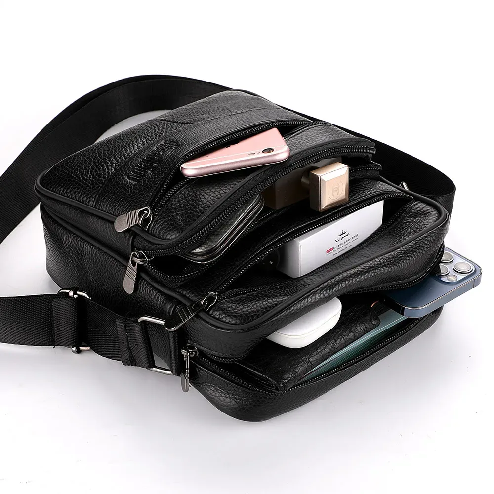 nouveau sac à bandoulière pour hommes d'affaires décontracté bracelet en cuir pour hommes sac latéral de courrier noir pour sac de voyage postier pour hommes