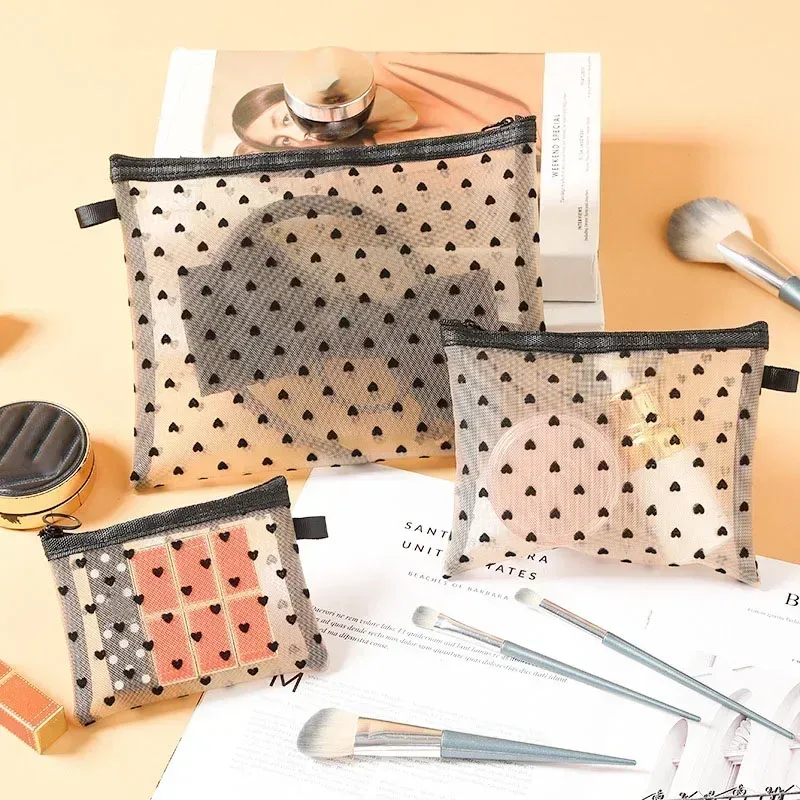 trousse de maquillage en maille, petite pochette transparente pour cosmétiques pour femmes, mini organisateur de rouge à lèvres, carte de voyage, trousse de toilette, pochette de rangement pour sac à main