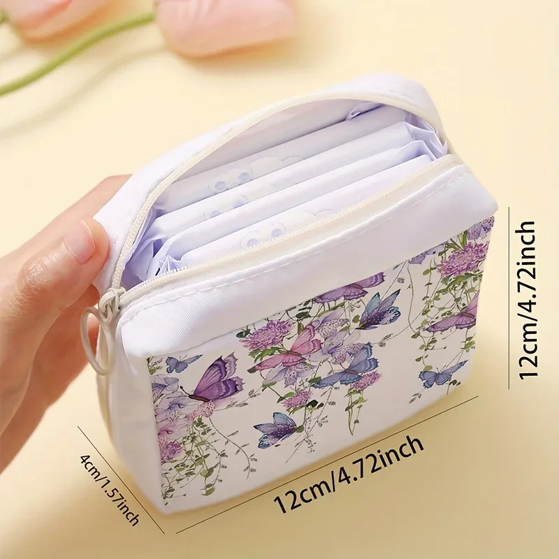 sac de rangement pour serviettes hygiéniques imprimées papillon violet, sac en tissu léger pour femmes, sac en tissu hygiénique