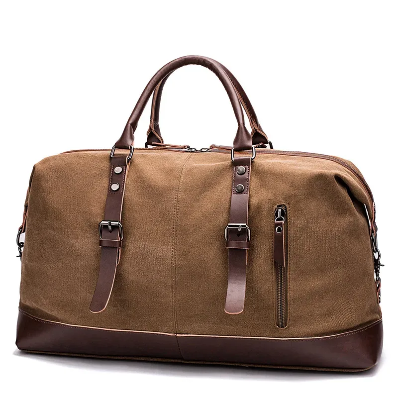 sac de voyage en toile pour hommes, en cuir pu, bagages d'extérieur, voyage, fitness, photographie, sac à main de grande capacité, sac à dos à bandoulière