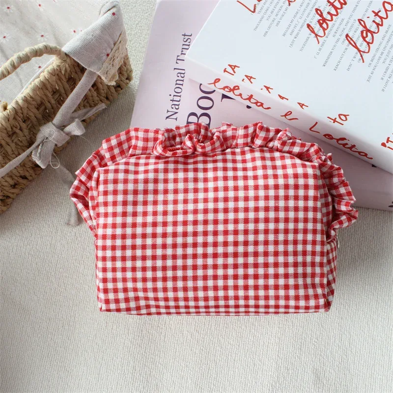 pochette de maquillage personnalisée à volants en gingham, trousse de toilette avec nom personnalisé, cadeau pour les demoiselles d'honneur