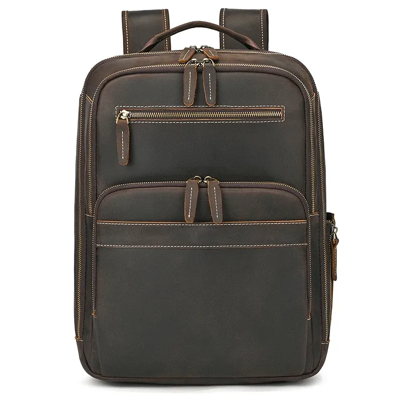 sac à dos rétro en cuir pour hommes d'affaires, sac pour ordinateur portable de 15 à 16 pouces, sac de jour de grande capacité, sac d'école de voyage