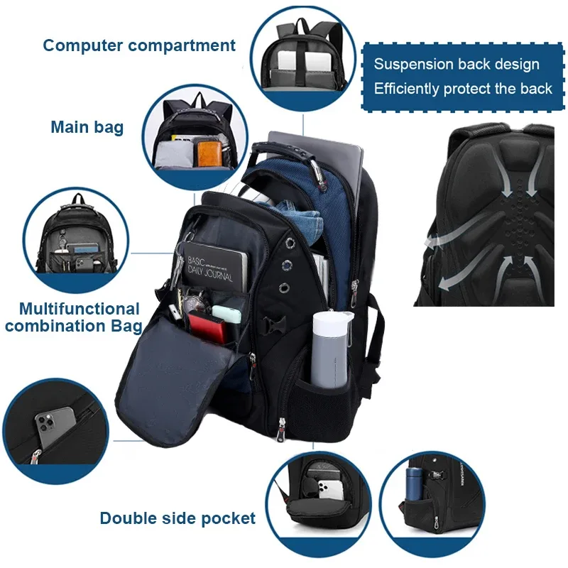 sac à dos étanche anti-vol pour hommes, sac multifonctionnel pour ordinateur portable de 17.3 pouces, grands sacs à dos de voyage en avion pour hommes, mochila