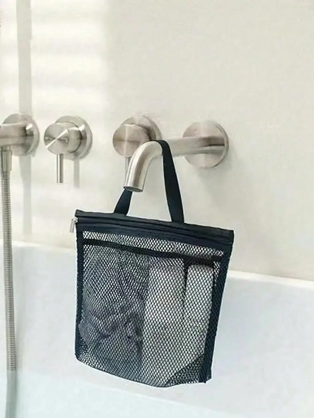 1 sac de douche en maille, sac de maquillage de voyage, sac de toilette portable de grande capacité, sac de rangement suspendu pour salle de bain, peut contenir du rouge à lèvres