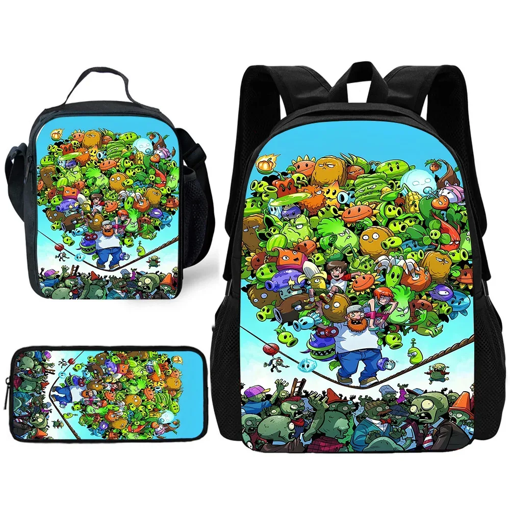 jeu chaud pour enfants pour p-plantes vs z-zombiess, sac à dos d'école avec sacs à déjeuner, sacs à crayons, sacs d'école pour garçons et filles, meilleur cadeau