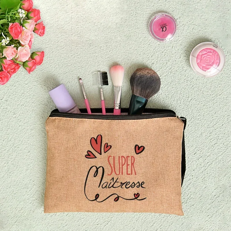 pochette zippée, cadeau pour professeur, merci maîtresse, sac de rangement pour professeur, trousse de maquillage pour femme, trousse à cosmétiques, pochette pour professeur, sac à cosmétiques