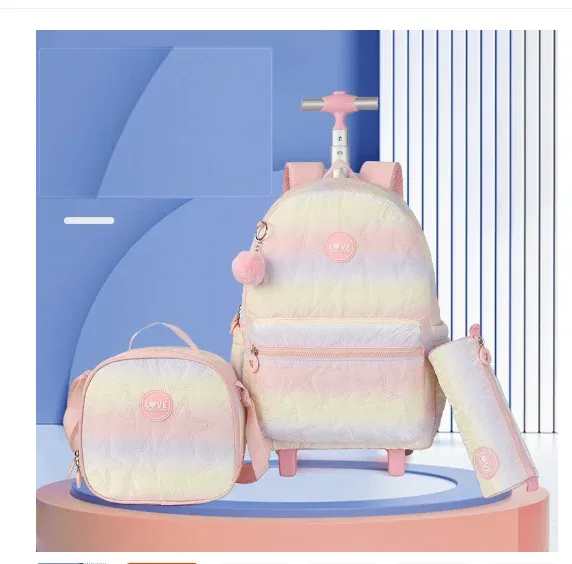 sac à roulettes scolaire pour fille, sacs à roulettes pour l'école, ensemble de sacs à dos à roulettes pour fille, sac à dos à roulettes avec sac à lunch
