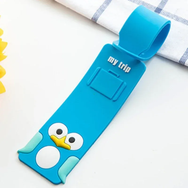 étiquette bagage pvc imprimé animaux jaune hibou bleu pingouin blanc violet vert rose kaki rouge voyage identité valise nom adresse