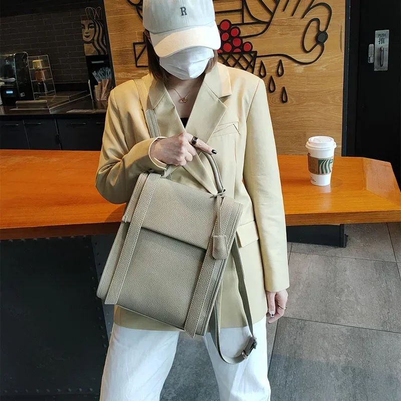 sac à dos en cuir de vache pour femme, grande capacité, style coréen simple, hit-color, full mars, sac double initié pour femme, qualité supérieure, nouveau