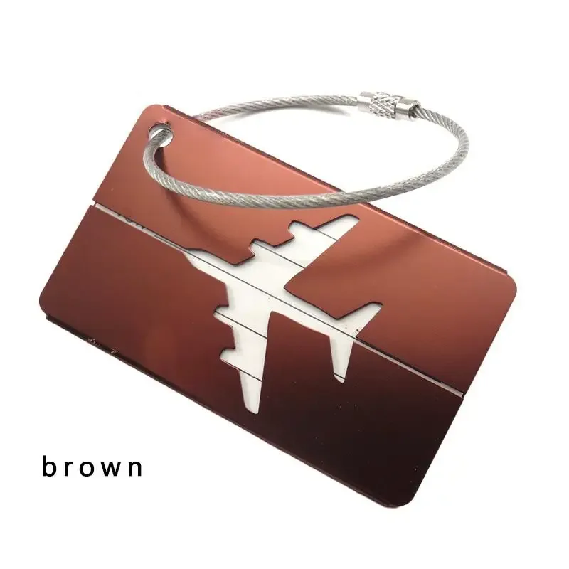 étiquette de bagage en aluminium durable, design tendance avec anneau en acier antivol, étiquette d'identification de bagage pour enregistrement à l'embarquement.