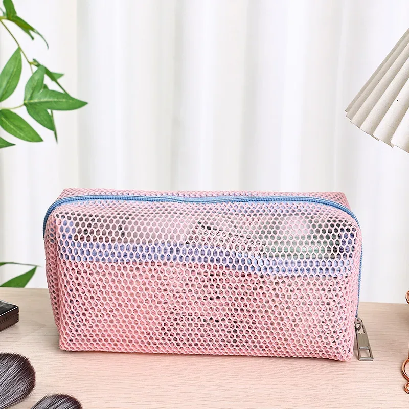 sac à cosmétiques de voyage en maille noire, 1 pièce, sac de maquillage à fermeture éclair pour femmes, trousse de toilette de lavage, organisateur de maquillage, pochette de rangement portable