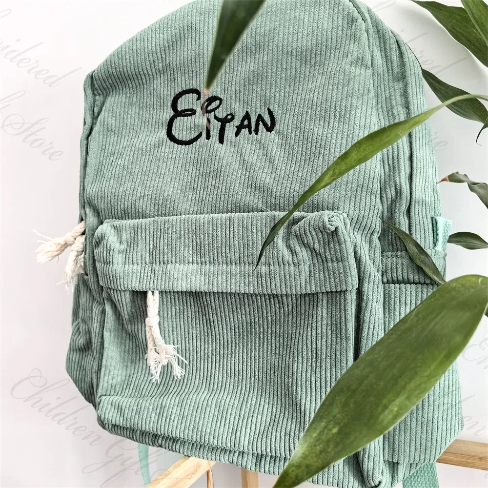 sac à dos personnalisé pour lycéen, avec nom brodé, sac à livres en velours côtelé pour adolescent, grands sacs de voyage personnalisés