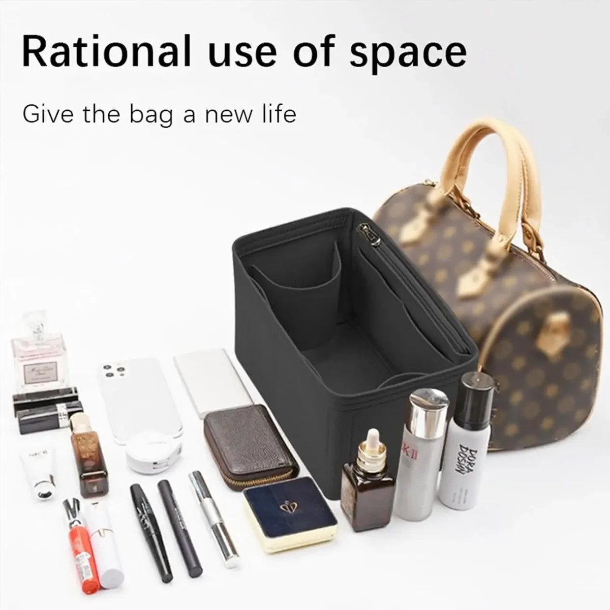 organisateur de sac à main en feutre épais, insert anti-affaissement, base protectrice pour sacs speedy, sacs fourre-tout et pochettes de luxe monogrammées