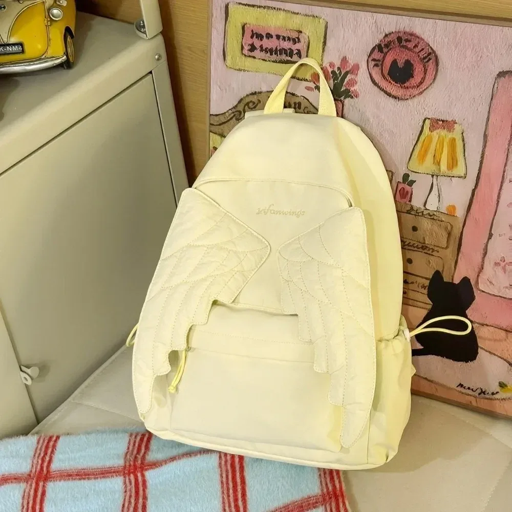 sac à dos polyvalent à ailes d'ange, style y2k, grande capacité, en toile, léger, avec motif brodé, en nylon
