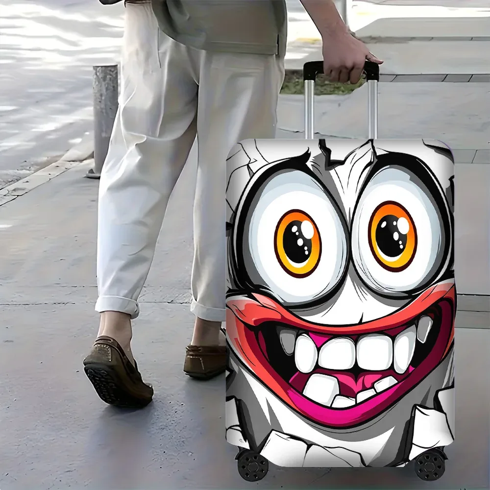 1 housse de bagage à imprimé visage de dessin animé pour bagages de 18 à 32 pouces ; accessoires de voyage anti-poussière et élastiques pour protéger efficacement vos bagages