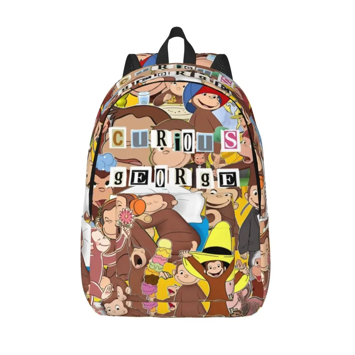 sac dos toile imprimé curious george kaki gris vert doré marron bleu beige noir voyage lycée randonnée
