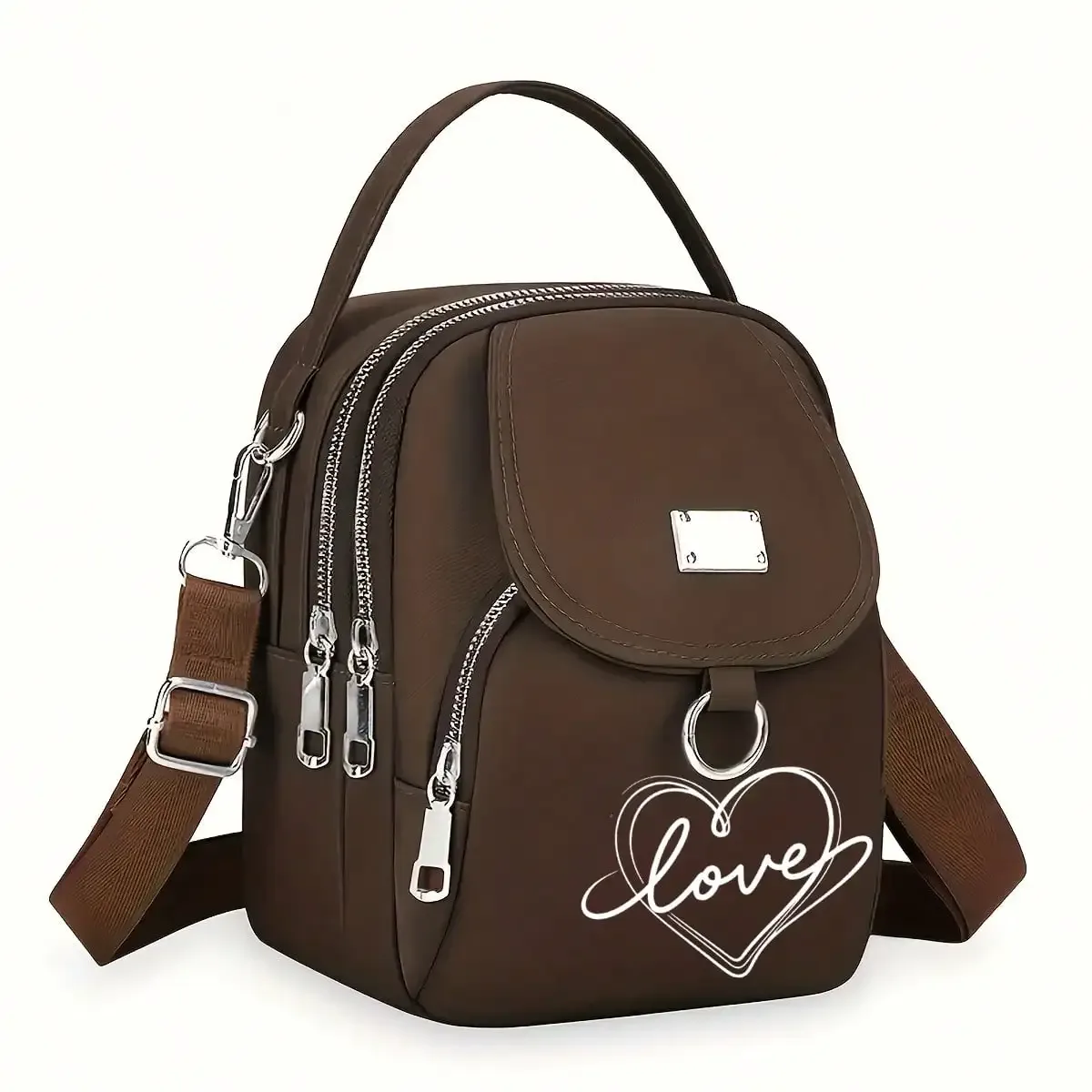 1pc coeur amour imprimé sac à bandoulière femmes décontracté mini sac à bandoulière réglable bonne capacité petit sac à main filles sac à bandoulière