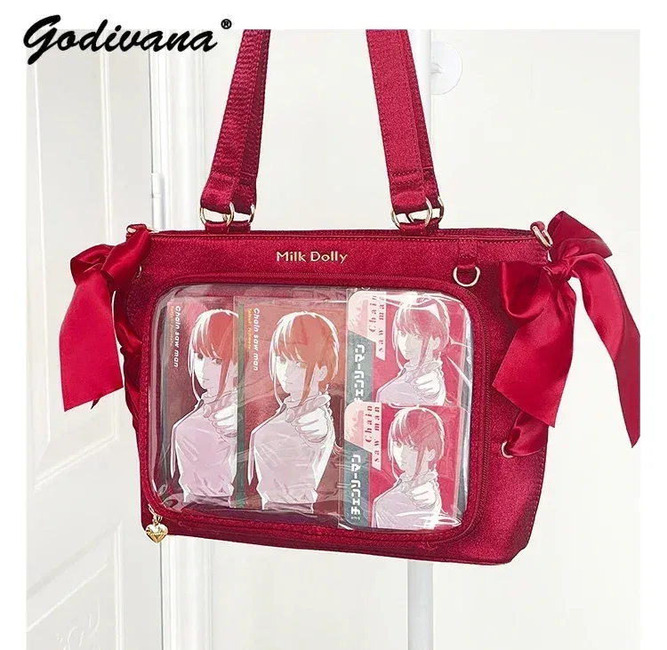sac à main lolita de grande capacité pour filles, sac à bandoulière carré, solide, ruban de satin, original, style japonais, initié itabag