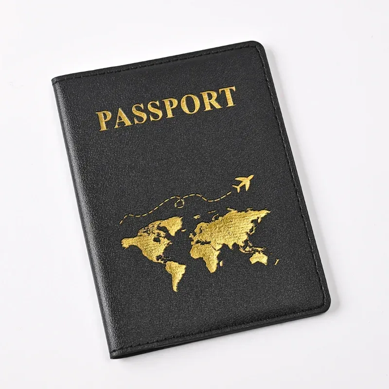 étui de protection de passeport de voyage en cuir pu pour femmes et hommes, estampage à chaud, conception de carte, porte-passeport, clip de billet intégré