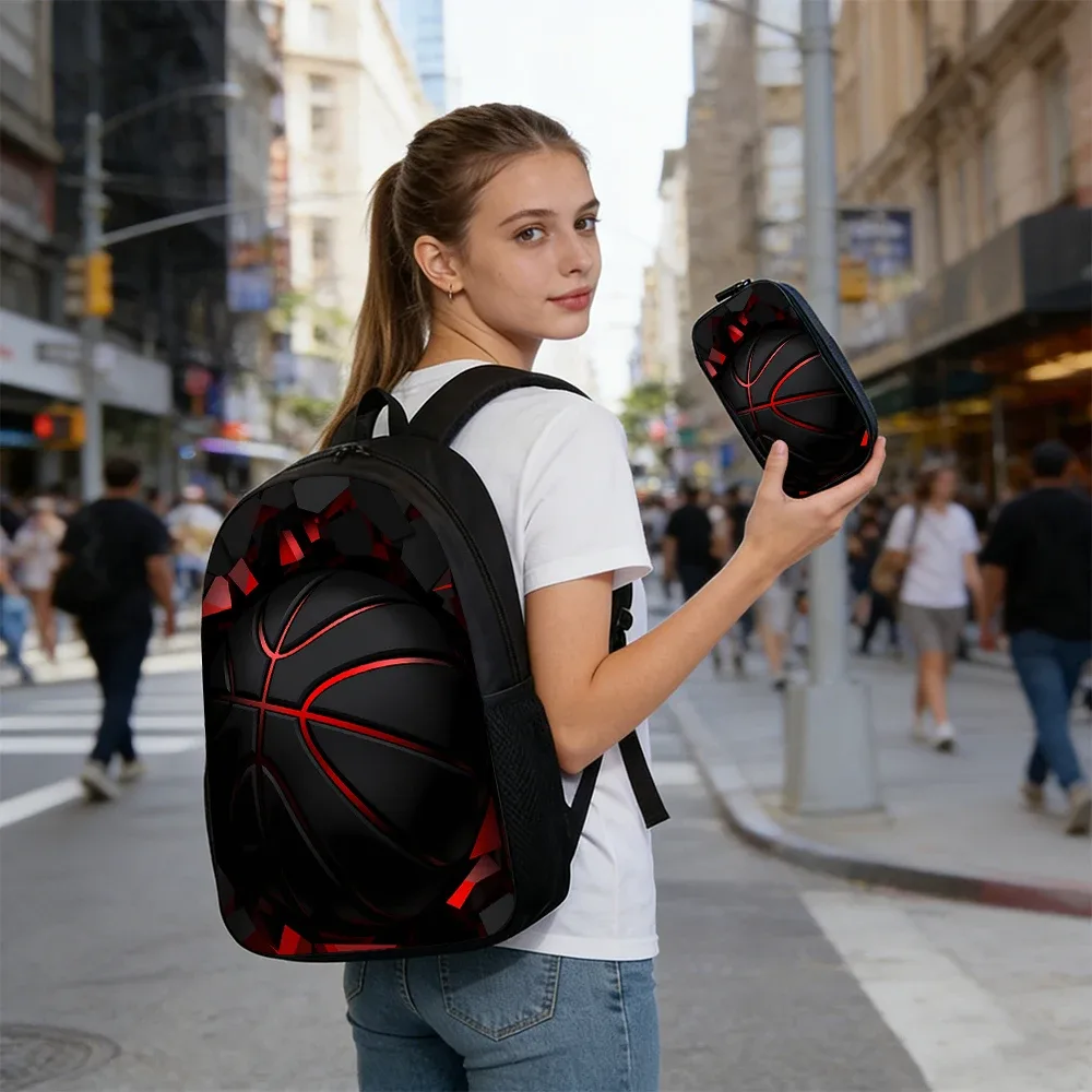 sac dos polyester noir motif lignes rouges accessoires bandoulière poignée supérieure usage voyage école déplacements quotidiens