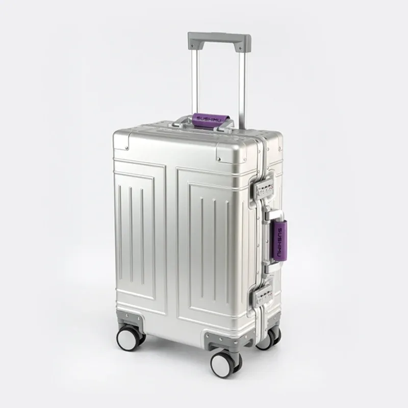 valise de voyage 100% alliage aluminium-magnésium, bagage à roulettes, bagage cabine