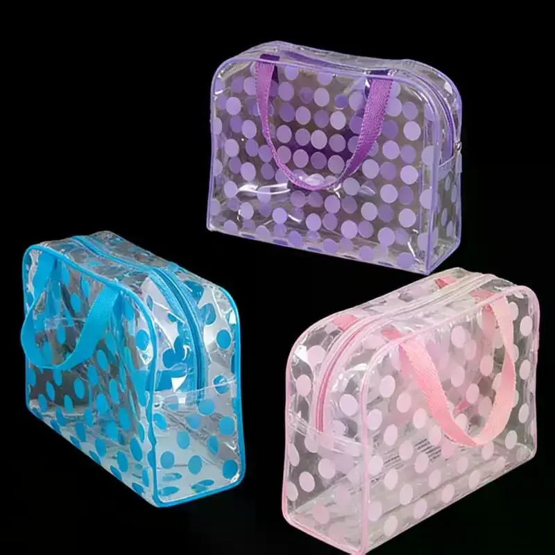 trousse de toilette transparente en pvc à pois, motif animal mignon, imperméable, portable, pour femmes, trousse de voyage, rangement de maquillage, organisateur.