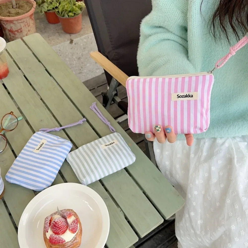 petit sac de maquillage cosmétique, mini sacs de rangement en toile rayés pour femmes, étui de maquillage pour rouge à lèvres, sac à main mignon pour enfants, pochette pour pièces de monnaie
