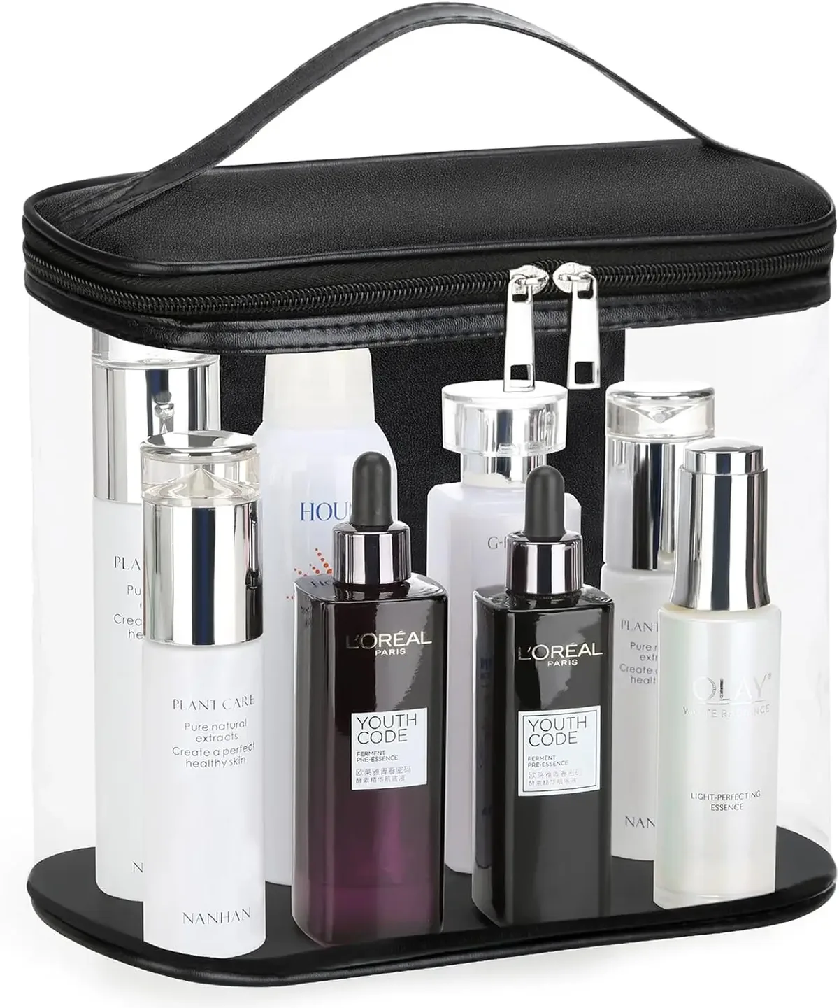 rapduty-trousse de voyage transparente anti-retard pour articles de toilette, trousse de maquillage transparente, trousse de voyage transparente avec fermeture éclair et poignée, 1 toilette