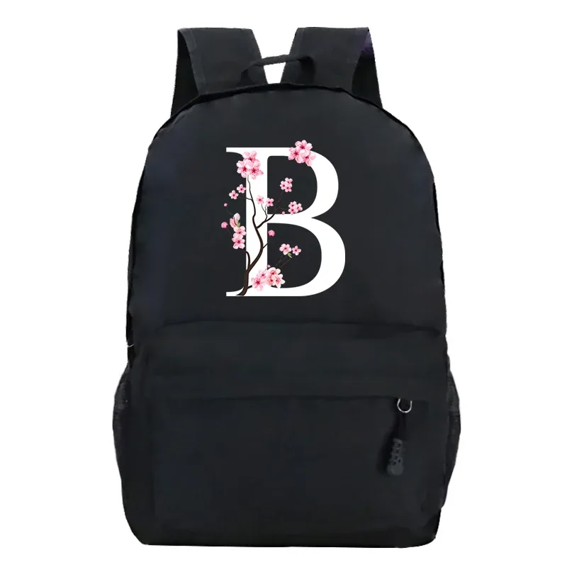 sacs à dos d'école pour jeunes sakura fleur a-z alphabet grande capacité toile harajuku mode fermeture éclair esthétique épaules sacs noirs