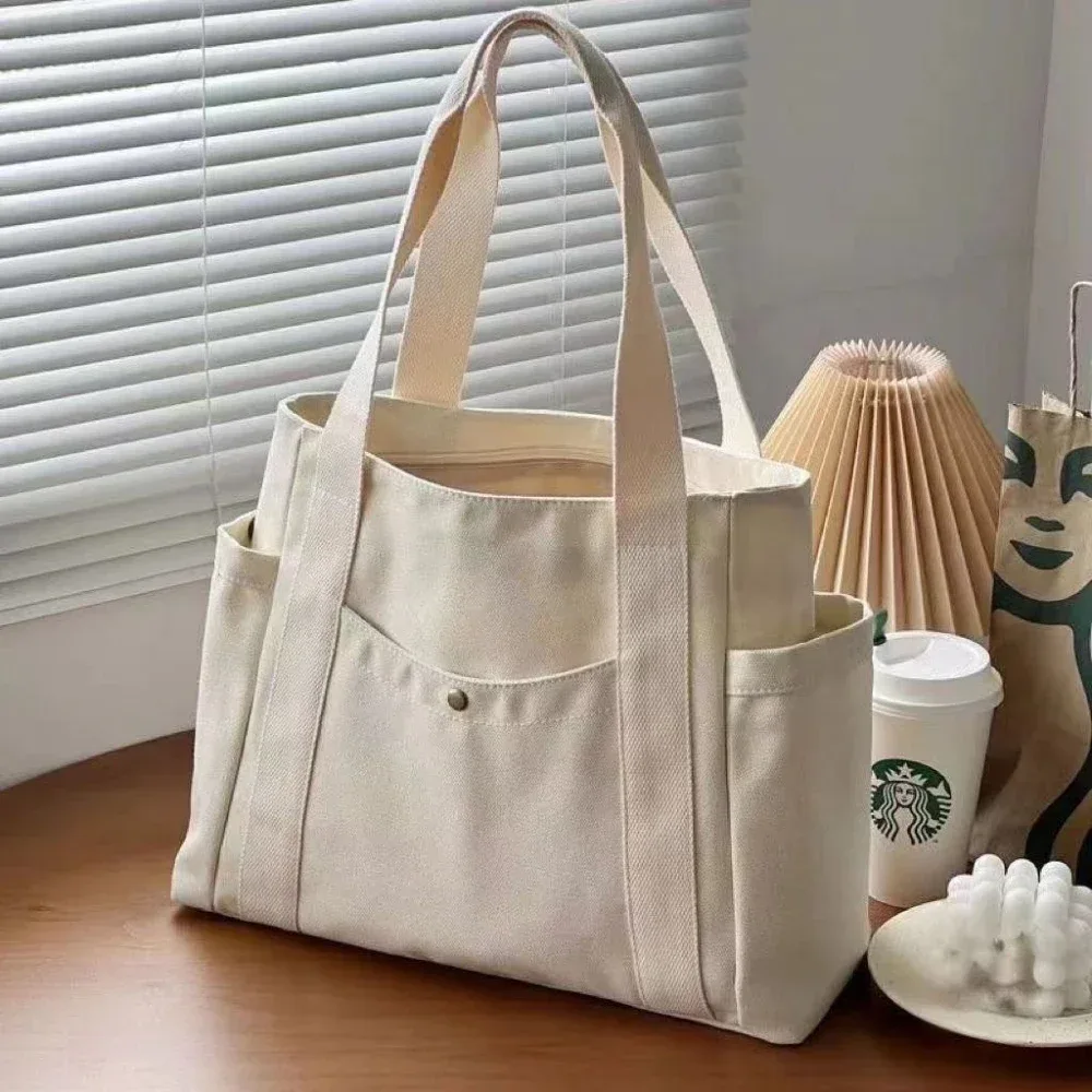sacs fourre-tout en toile de grande capacité pour le travail, sac de transport, style collégial, tenue d'étudiant, sac à bandoulière pour livre, sac de shopping