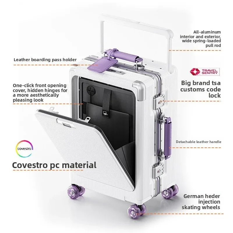 valise de voyage 20/24/26 pouces avec cadre en aluminium, trolley large, bagage cabine avec porte-gobelet, valise à roulettes pour l'embarquement