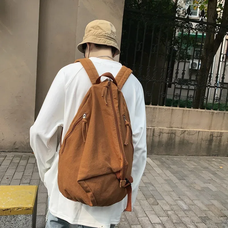 sac dos toile trapézoïdale poches latérales beige vert olive noir voyage étudiant lycéen unisexe