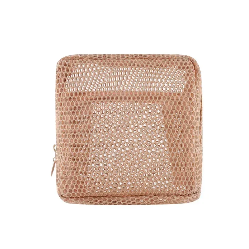 petit sac de maquillage en maille pour femmes, pochette carrée transparente et légère, organisateur de cosmétiques de voyage pour rouge à lèvres et étui à coussin