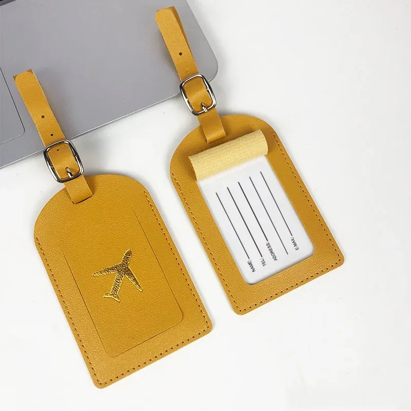 étiquette de bagage d'avion en cuir pu, bonbons, dopamine, estampage de plan de document, papier de signature, étiquettes de bagage d'avion, mode