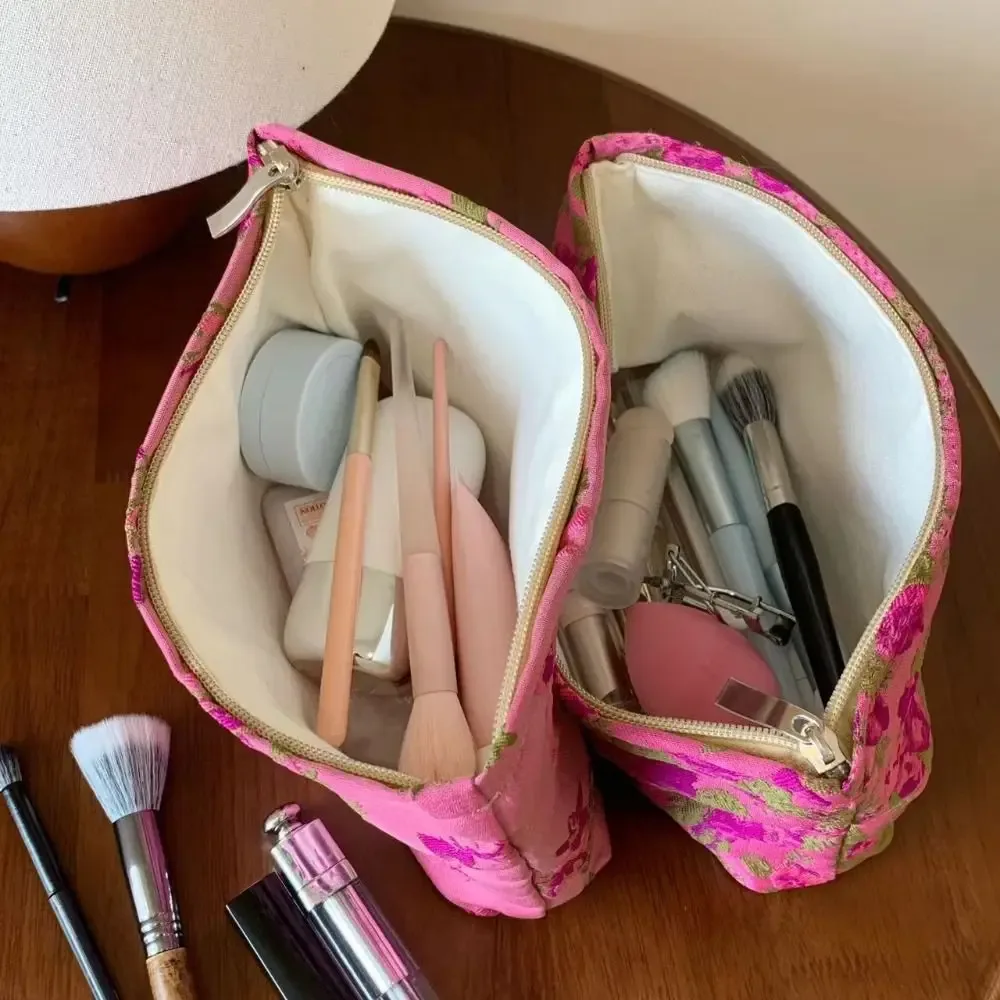 pochette en toile de polyester à motif floral, grande capacité, sac à maquillage, fermeture éclair, organiseur de cosmétiques portable