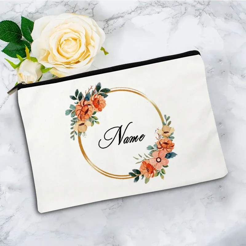 pochette zippée à motif floral pour femme, sac de voyage, organisateur en toile, trousse de maquillage, cadeau pour enseignant avec nom personnalisé lady f