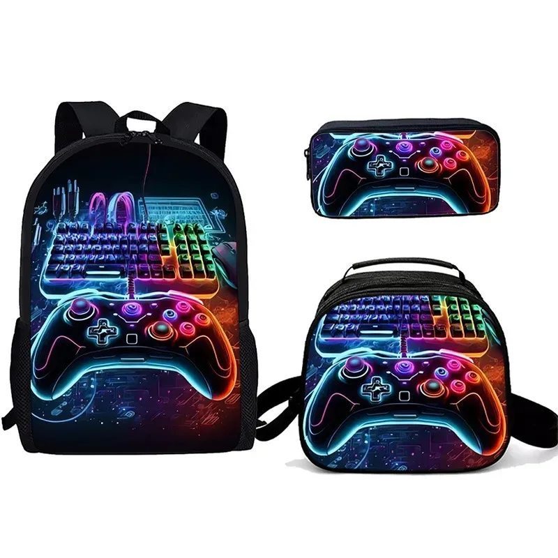 sac à dos tendance pour étudiants, imprimé 3d, 3 pièces/ensemble, avec sac à bandoulière, sac à déjeuner et trousse à crayons, pour ordinateur portable et console de jeux populaire