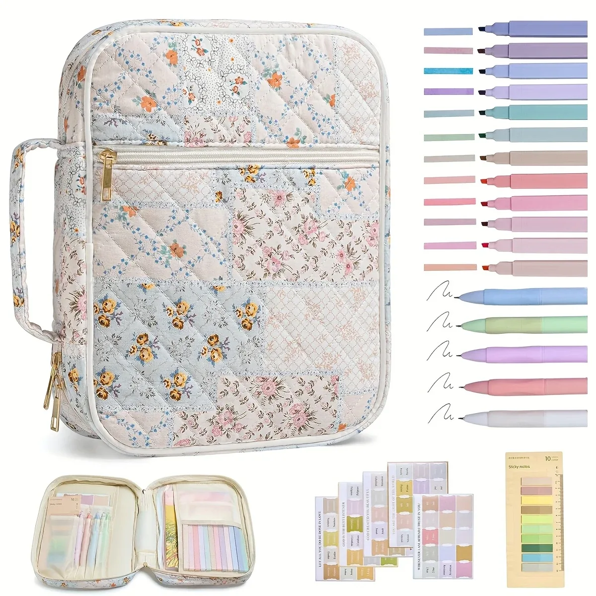 sac de rangement matelassé à motifs floraux, sac de voyage multifonctionnel pour cosmétiques et maquillage, grande capacité, organisateur de papeterie portable à main b