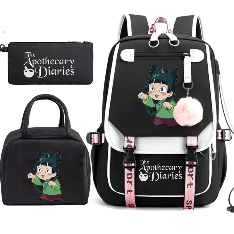 the apothecary diaries maomao anime cartable école sac à dos adolescents fille sac à dos décontracté étudiant retour à l'école bookbag 3 pièces/ensemble