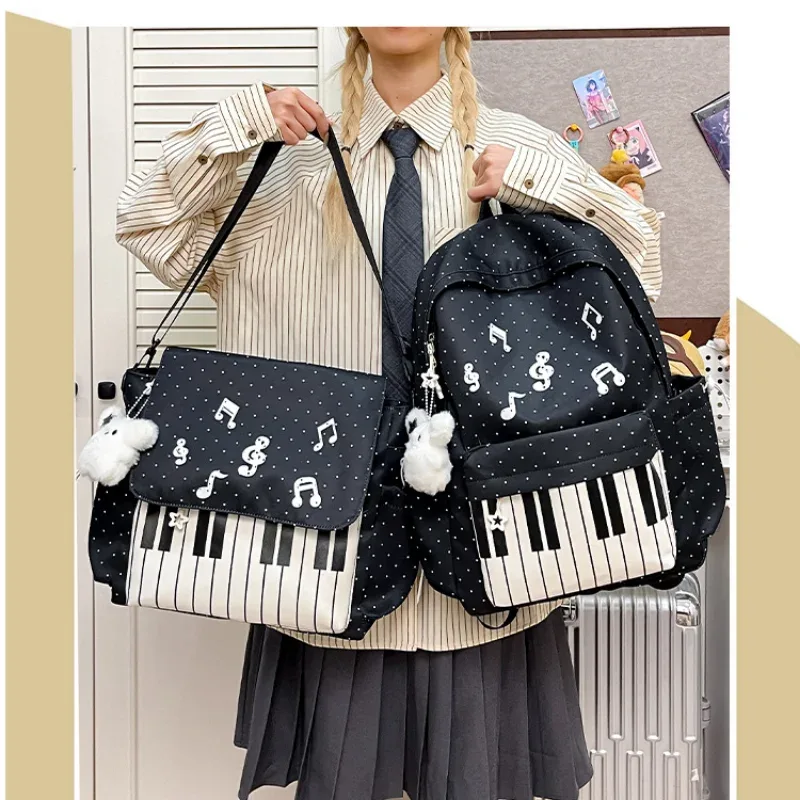 sac à dos en nylon de style coréen avec décor de notes de musique, léger, grande capacité, pour voyage et randonnée