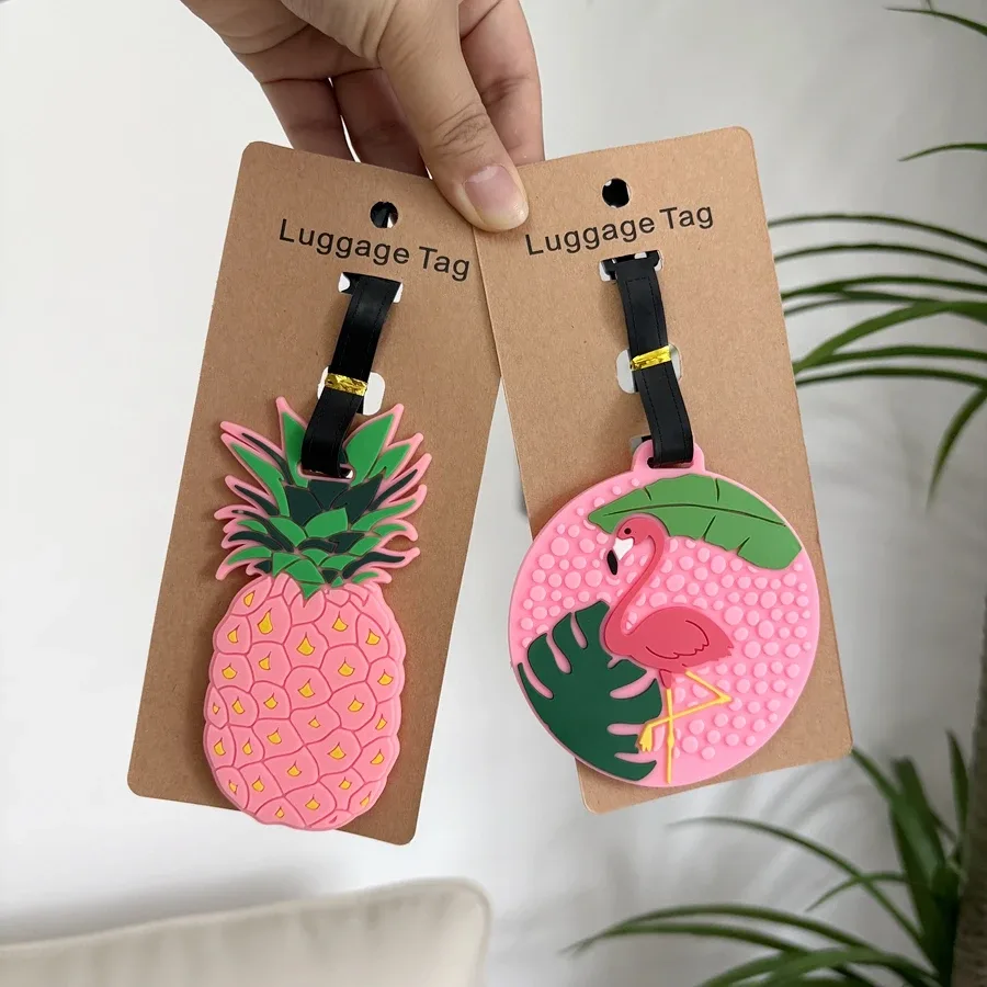 étiquette de bagage rose ananas flamant rose, étiquette de contrôle de voyage, carte d'information intégrée, carte arrière en carton disponible pour super, 1/2 pièces