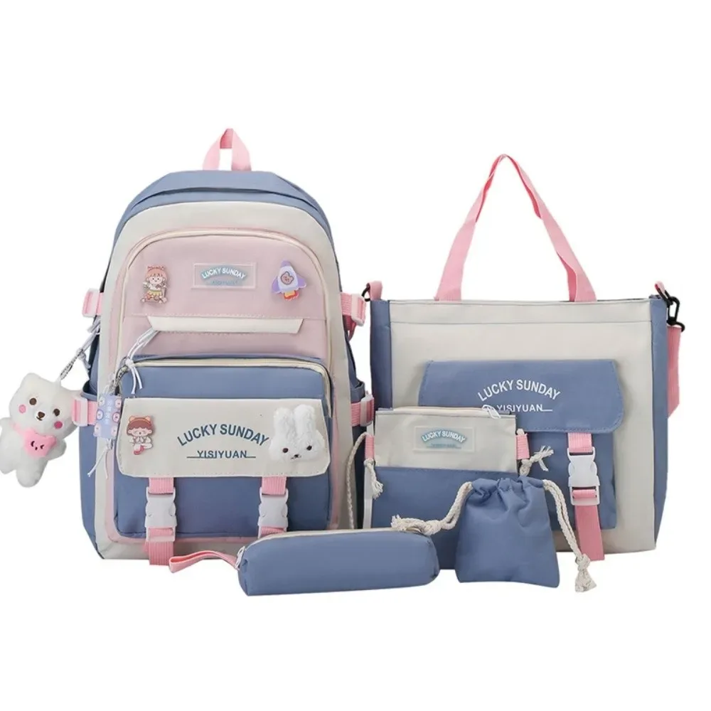 ensemble de 5 pièces de sac à dos de grande capacité, sac à bandoulière multifonctionnel respirant, sac à crayons à boucle, sac d'école