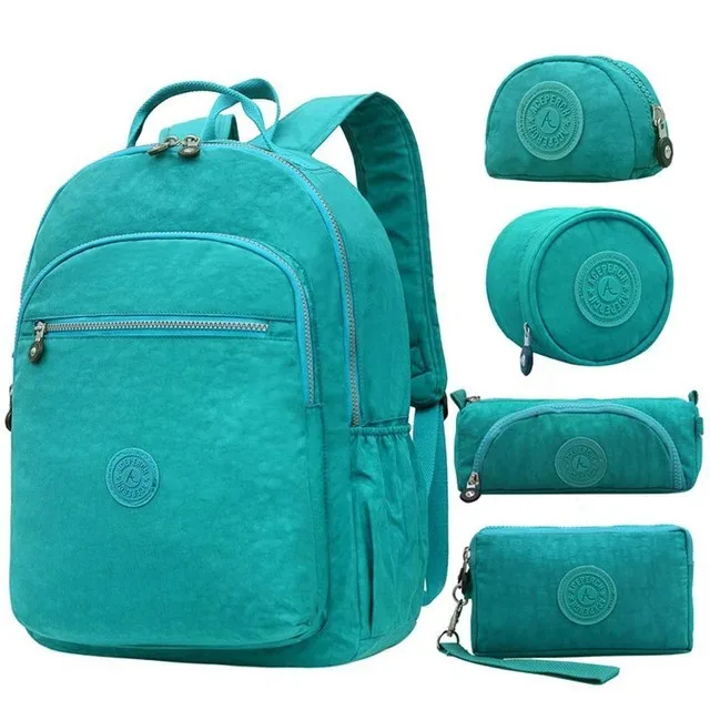 sac dos nylon gris anthracite compartiments poches latérales glissière accessoires pompon porte monnaie voyage école adolescente