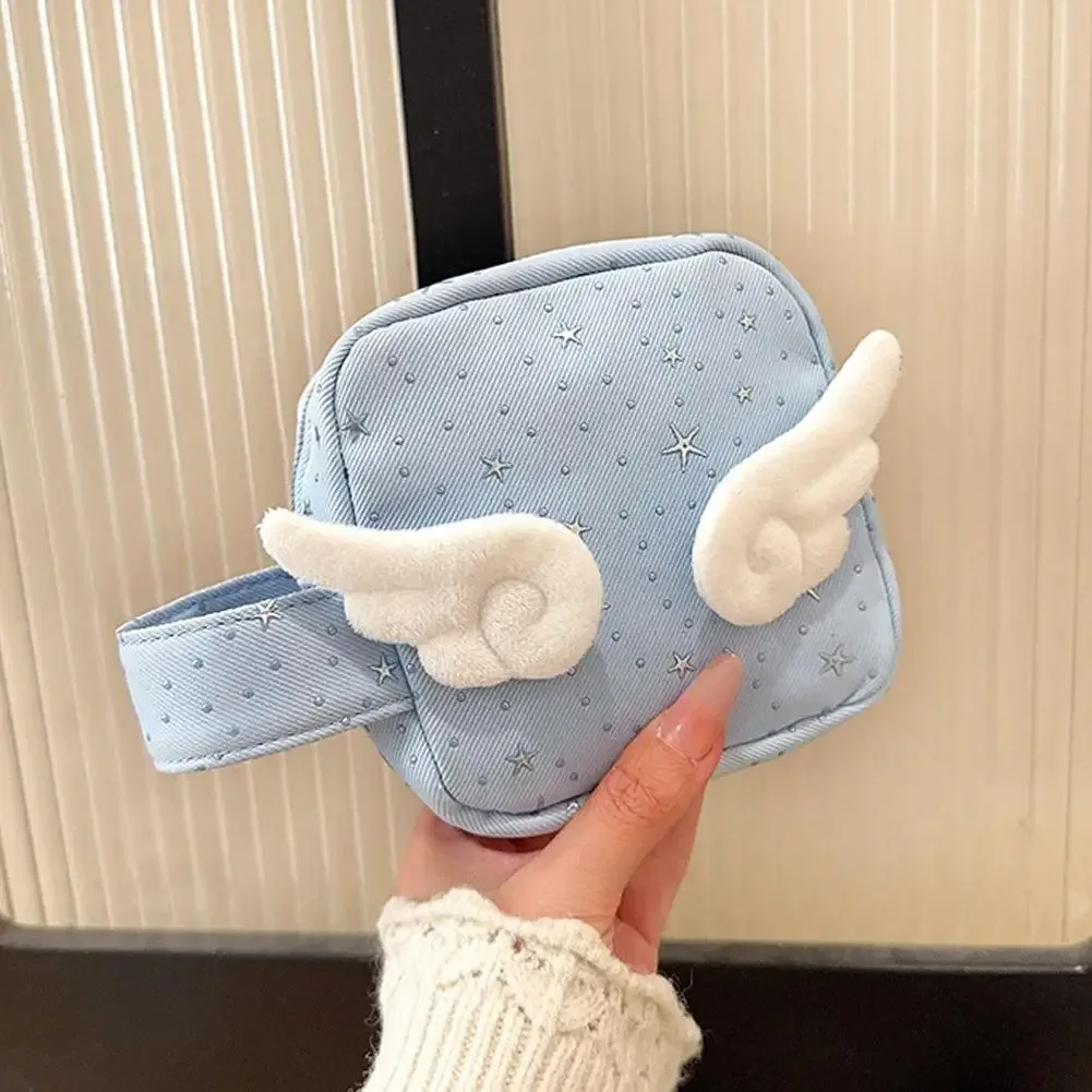 trousse de maquillage portable ailes d'ange mignonnes, organisateur de maquillage à main, pochette de rangement, trousse de toilette pour coton hygiénique quotidien et rouge à lèvres