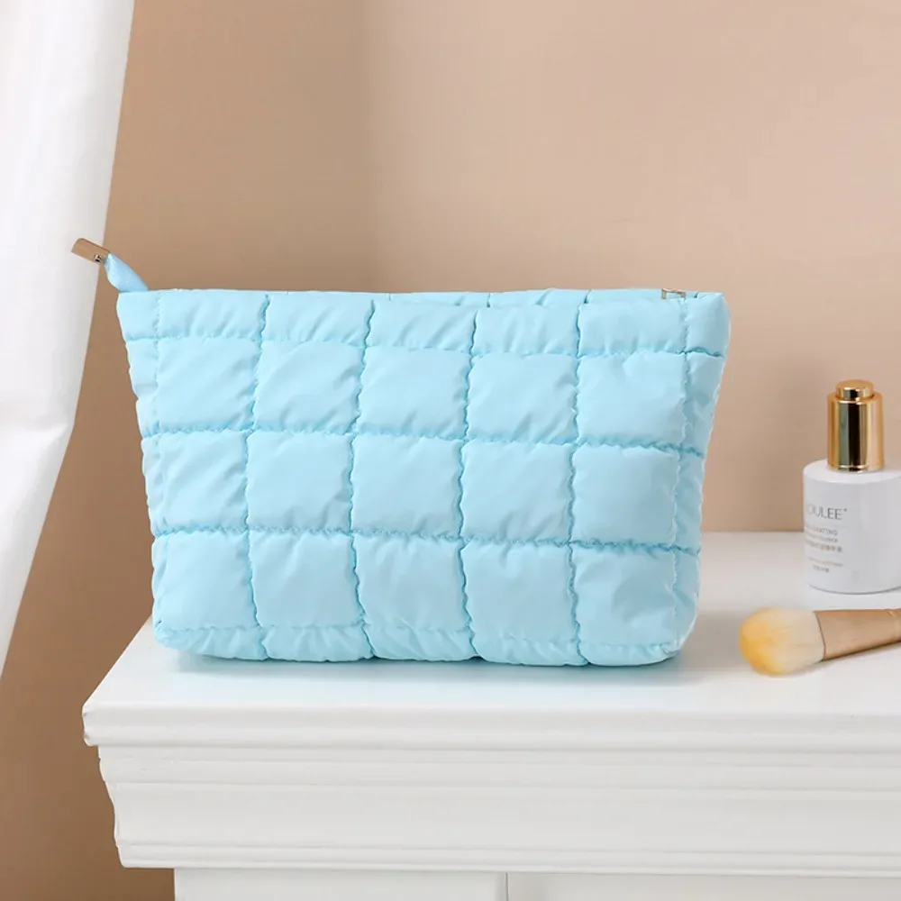 sac à main cosmétique en coton à bulles simple pour femmes, organisateur de voyage, pochette de maquillage pour rouges à lèvres, sac à fermeture éclair de grande capacité pour filles