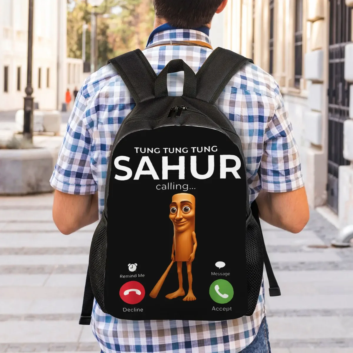 sac à dos unisexe tung sahur calling avec motif brainrot, en polyester, pour loisirs, lycée, sport, design moderne