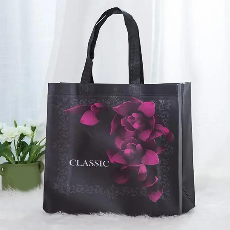 sac fourre-tout en toile non tissée pour femme, sacs à provisions pliables, sacs d'épicerie de voyage réutilisables, sac à soupe en poudre, imprimé fleuri