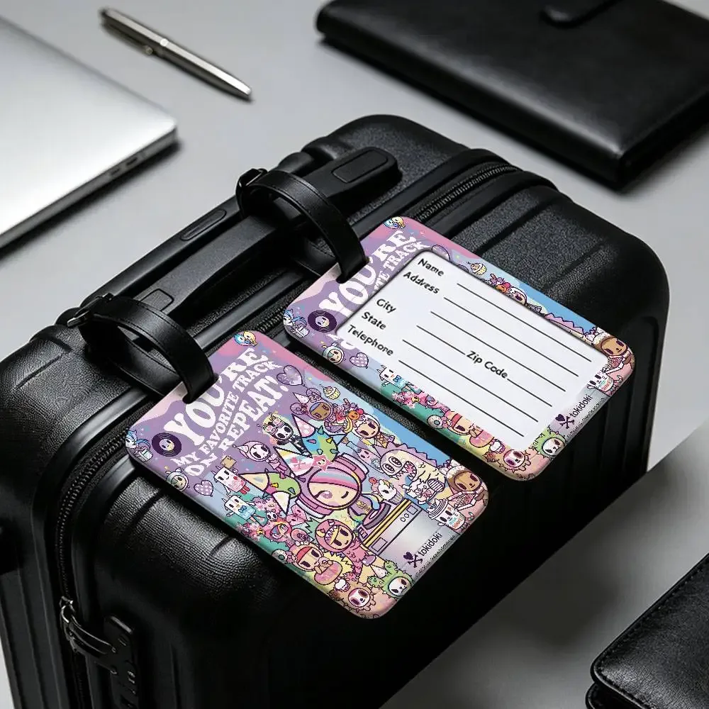 étiquette de bagage anti-perte en pvc durable, avec carte d'information, légère, pour identification des bagages, inspirée de l'anime japonais t-tokidoki