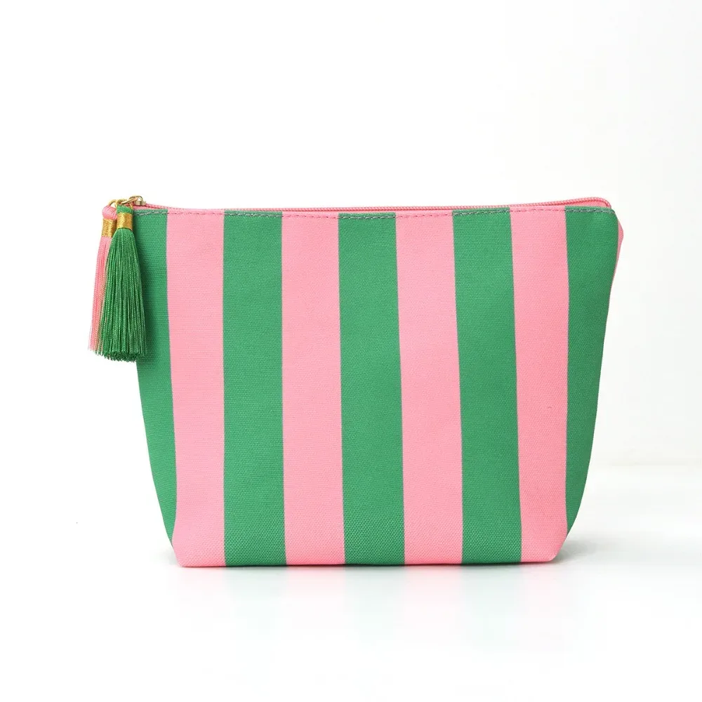 sac de maquillage en velours côtelé à haute esthétique, grande capacité, motif rayé, trousse de toilette, sac de rangement, accessoire de mode